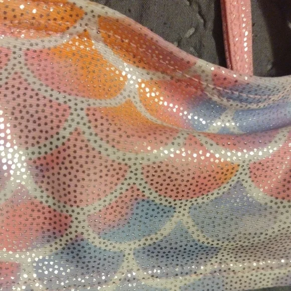 Pink and Multicolor Kids Mermaid Bikini 3 Pc Set. - Picture 6 of 7